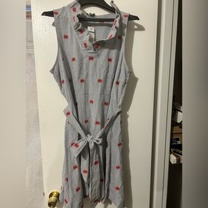 Crown and Ivy Seersucker dress with Crab embroidery